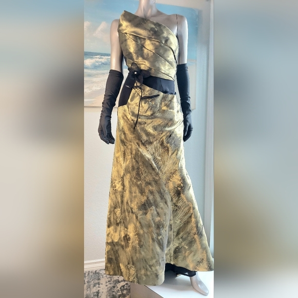 ◇$5,500 BIBHU MOHAPATRA SILK GOLD BLACK EXCLUS LONG RUNW GOWN TRAIN 12 - Picture 7 of 14